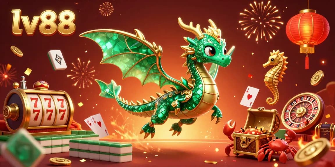Experience thrilling gameplay at lv88 with a 3D sea dragon and vibrant casino elements in a rich illustration.