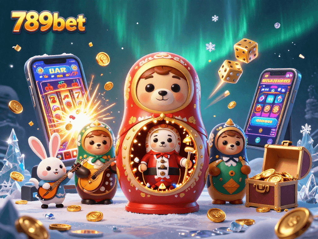 Engage in thrilling gaming adventures with 789bet, showcasing delightful bear characters and vibrant casino elements.