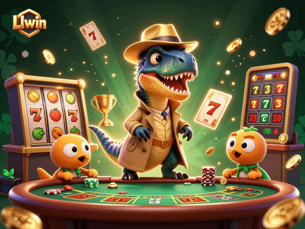 Win with Llwin's immersive casino experience featuring a velociraptor card counter.