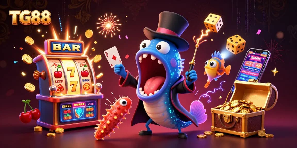 Experience thrilling wins at TG88 with a sea cucumber magic act amidst dazzling casino elements.