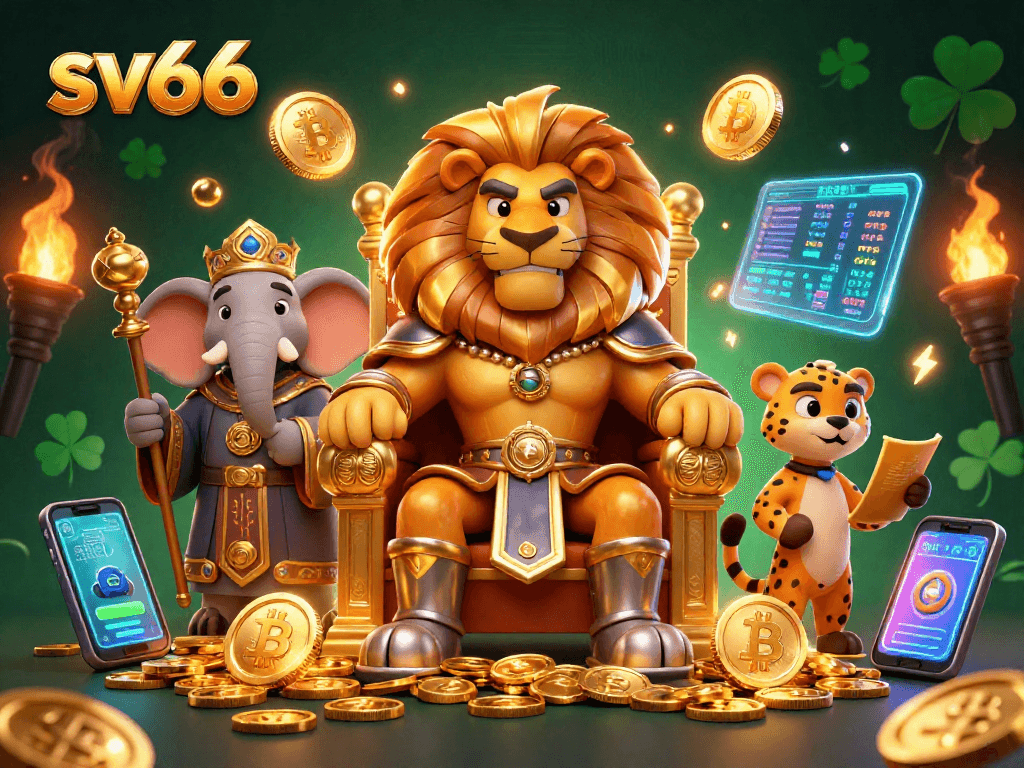 Play casino games at sv66 with a lion king, elephant advisor, and cheetah messenger.