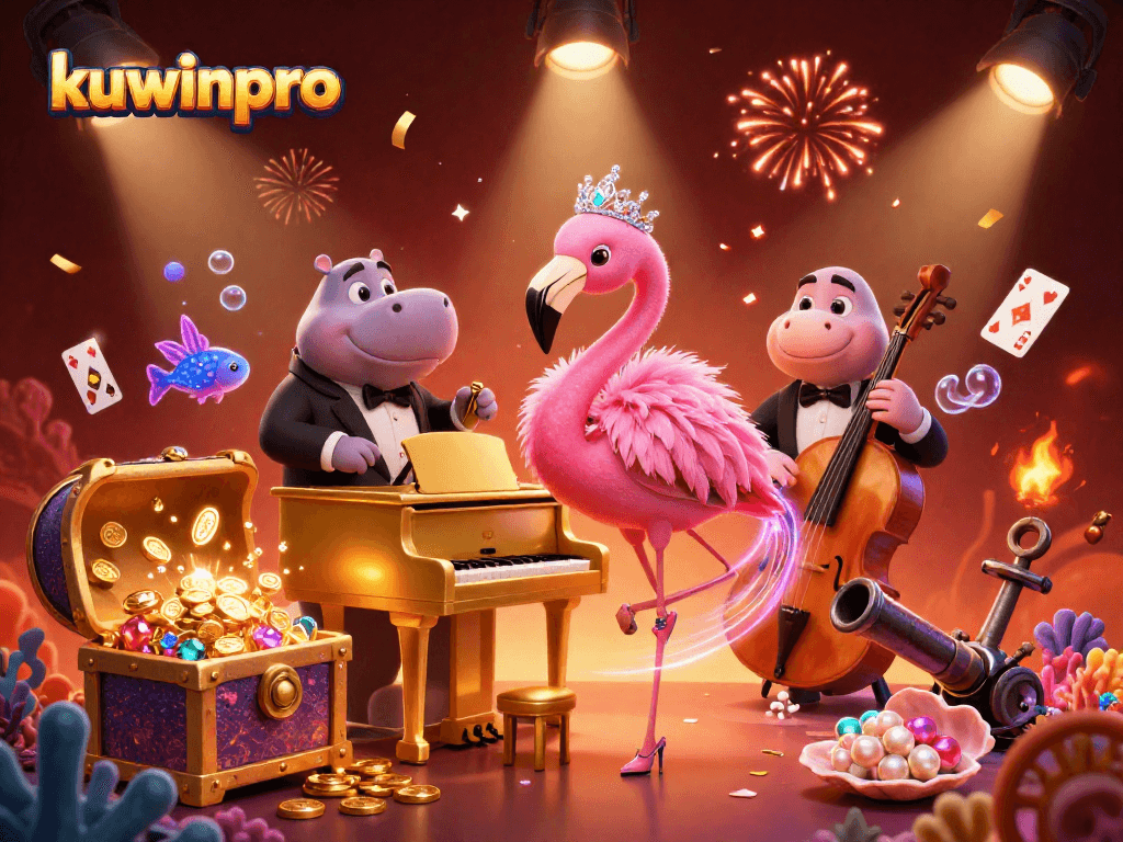 Experience gaming excitement at kuwinpro with a vibrant, dynamic casino scene filled with colorful elements.