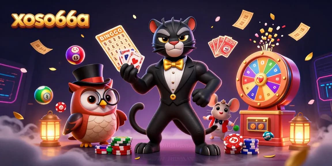 Join xoso66a for an exciting casino gaming experience with vibrant characters and dynamic lottery elements.