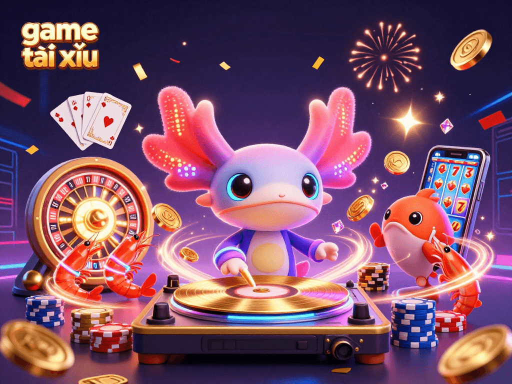 Experience game tài xỉu with lively characters and vibrant casino elements in an energetic scene.
