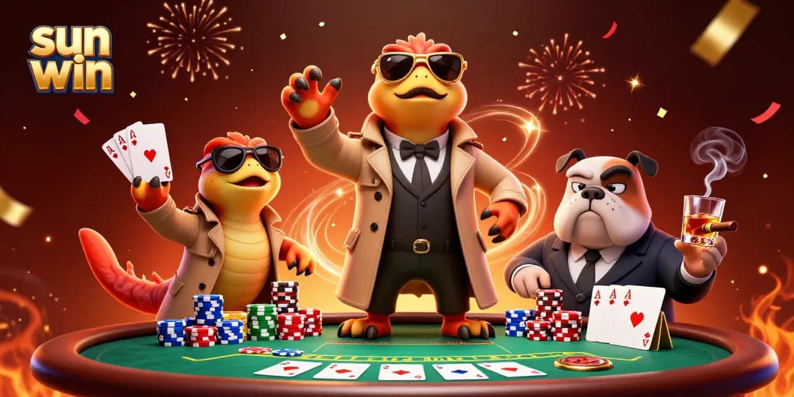 Experience the excitement of sun win with raptors in a casino, poker chips, and vibrant confetti.