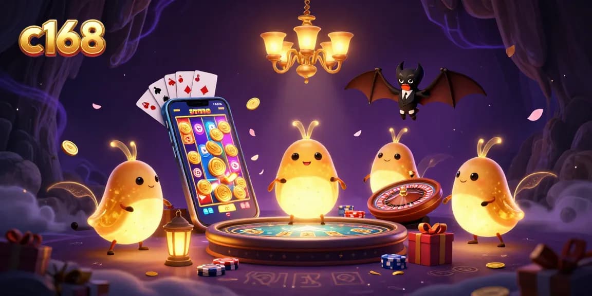 Engage with c168's vibrant cave casino scene, illuminated by bioluminescent glowworms and a bat dealer.