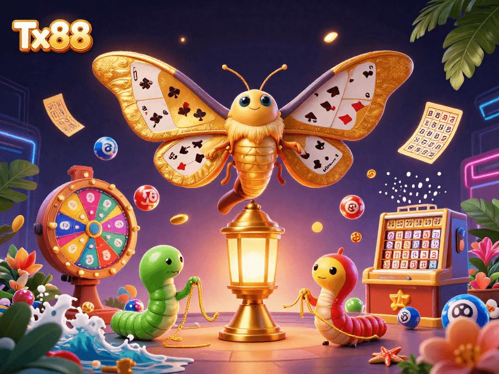 Experience Tx88 with vibrant playing cards, dynamic lottery elements, and engaging casino visuals.
