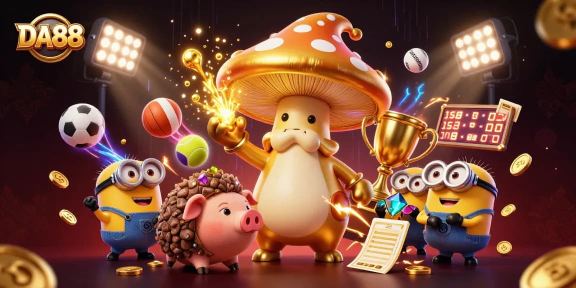 DA88 showcases a magical scene blending sports betting excitement with dynamic characters and rich visual effects.