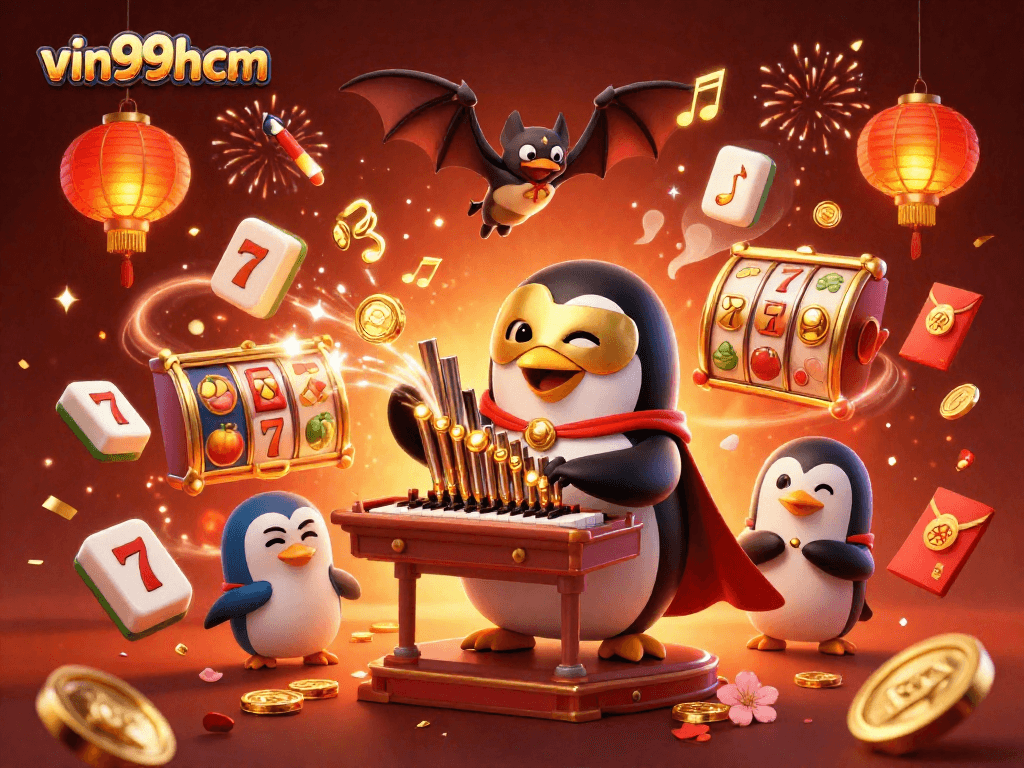 Experience thrilling gameplay at vin99hcm with vibrant slot reels and a dynamic 3D casino scene.