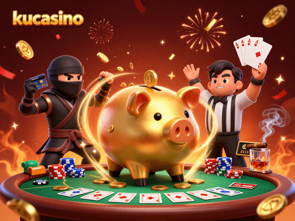 Engage with kucasino in an ultra-detailed 3D cartoon casino battle scene.