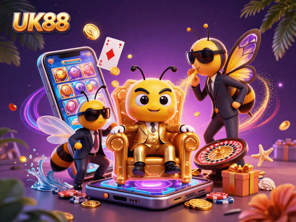 Experience thrilling gameplay at UK88 with dynamic casino elements in an immersive 3D scene.
