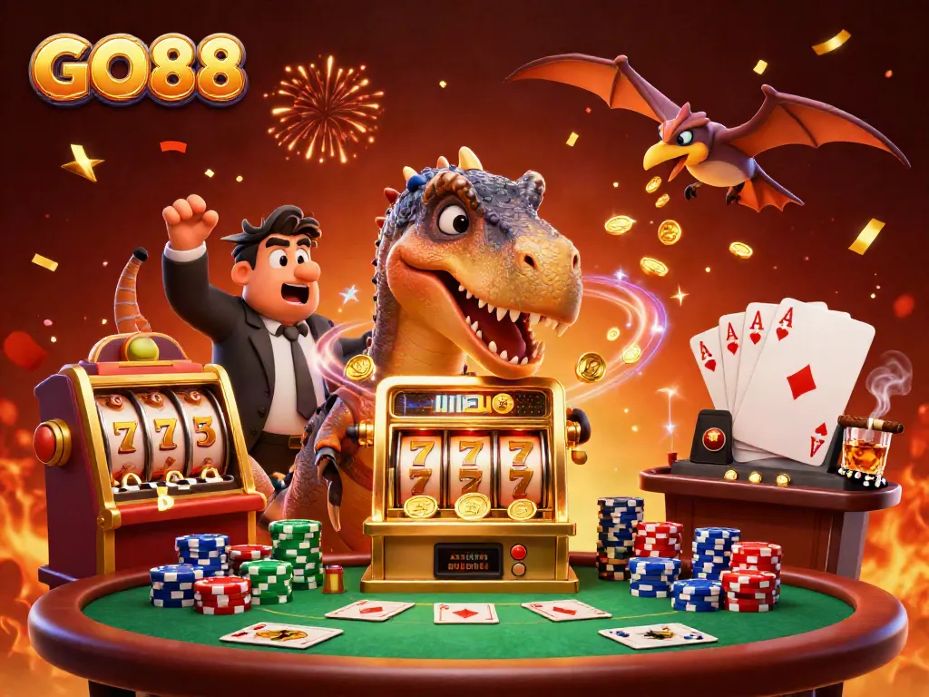 Witness GO88's thrilling jackpot action with a pachycephalosaurus and a powerful casino manager.