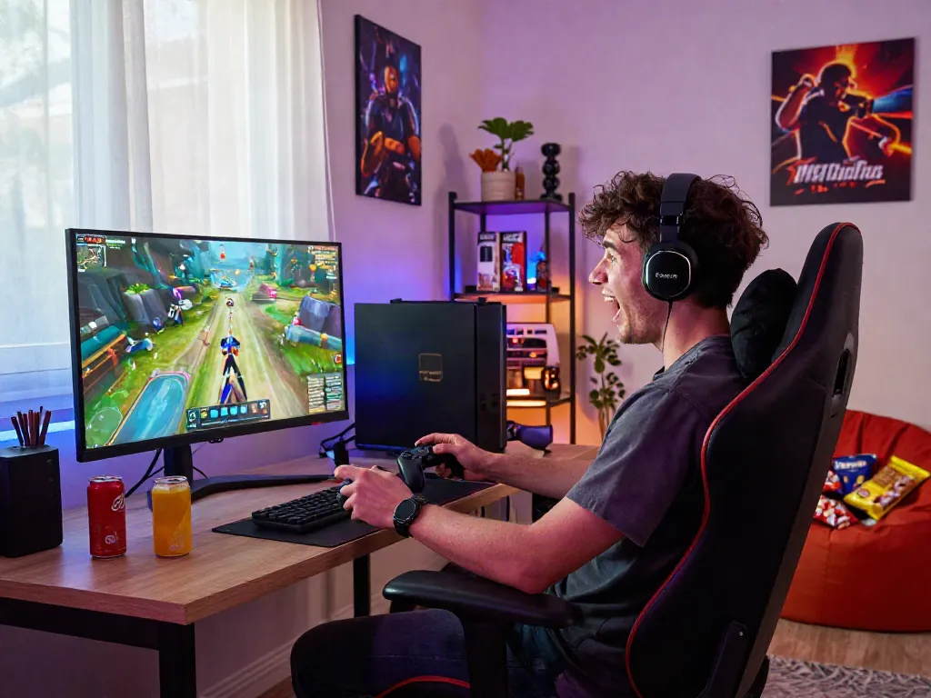 Gamers enjoying the digital gaming experience with warung168 games at home, immersive environment.