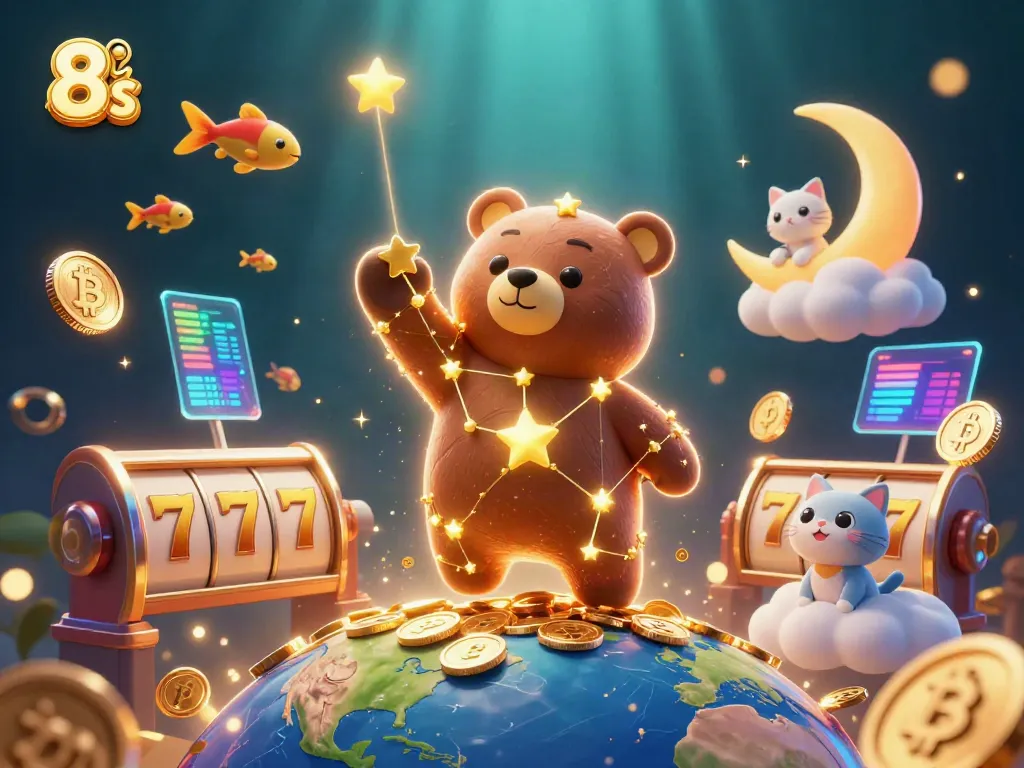 Experience the excitement of 8s casino games with golden stars and vibrant slot symbols.