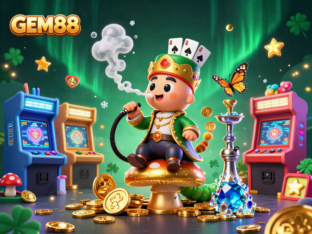 Win with GEM88: Encounter a vibrant gaming scene filled with casino elements and excitement.