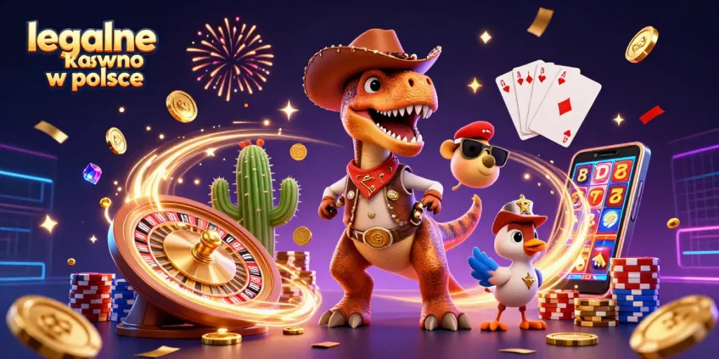 Experience the thrilling world of legalne kasyno w polsce with a dynamic 3D casino illustration featuring vibrant characters and gaming elements.