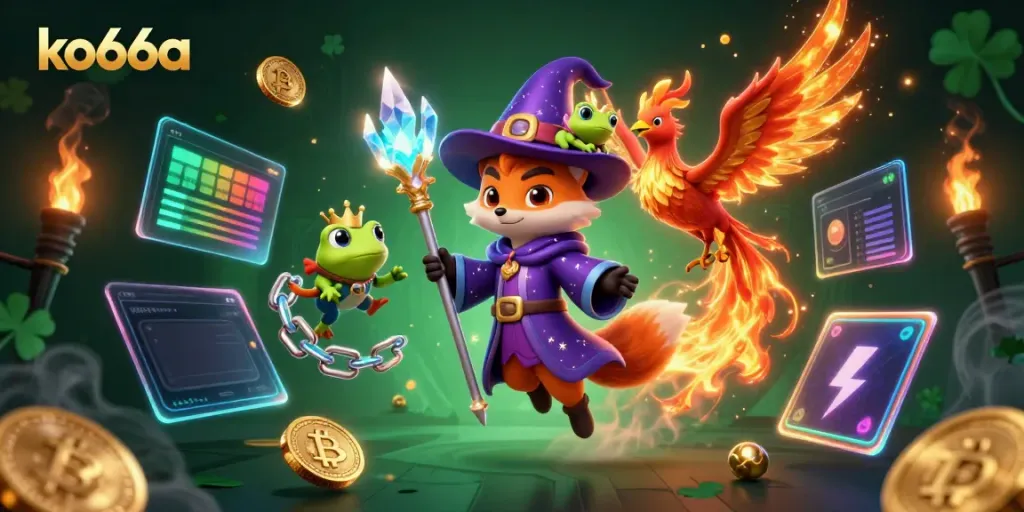 Win big with thrilling casino adventures featuring ko66a's vibrant characters and cryptocurrency elements.