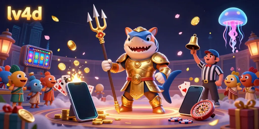 Experience thrilling gameplay in lv4d's underwater casino featuring a golden tiger shark and vibrant slot games.