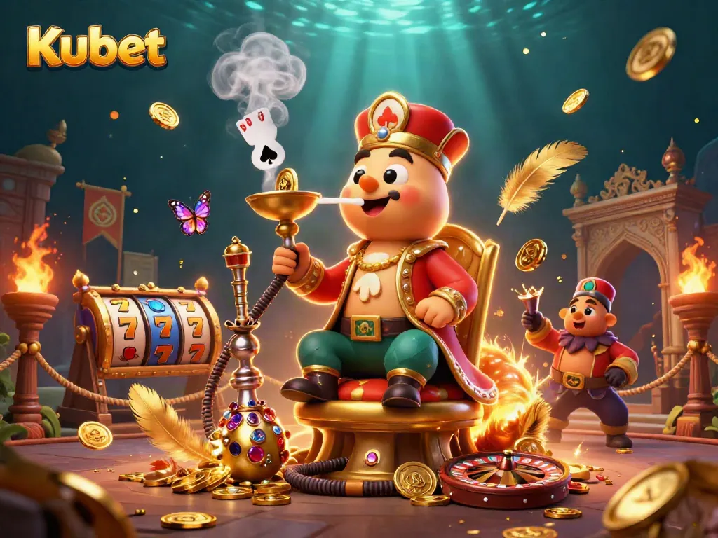 Kubet's immersive casino scene showcases vibrant games with an enormous caterpillar in the center.