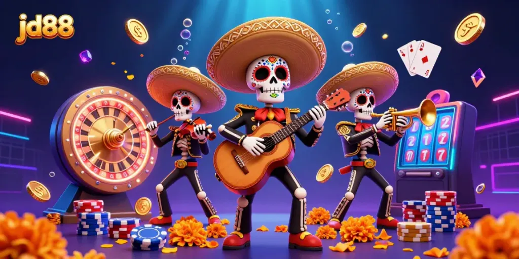 Join the vibrant mariachi band at jd88 as they celebrate online gaming with colorful elements and casino excitement.