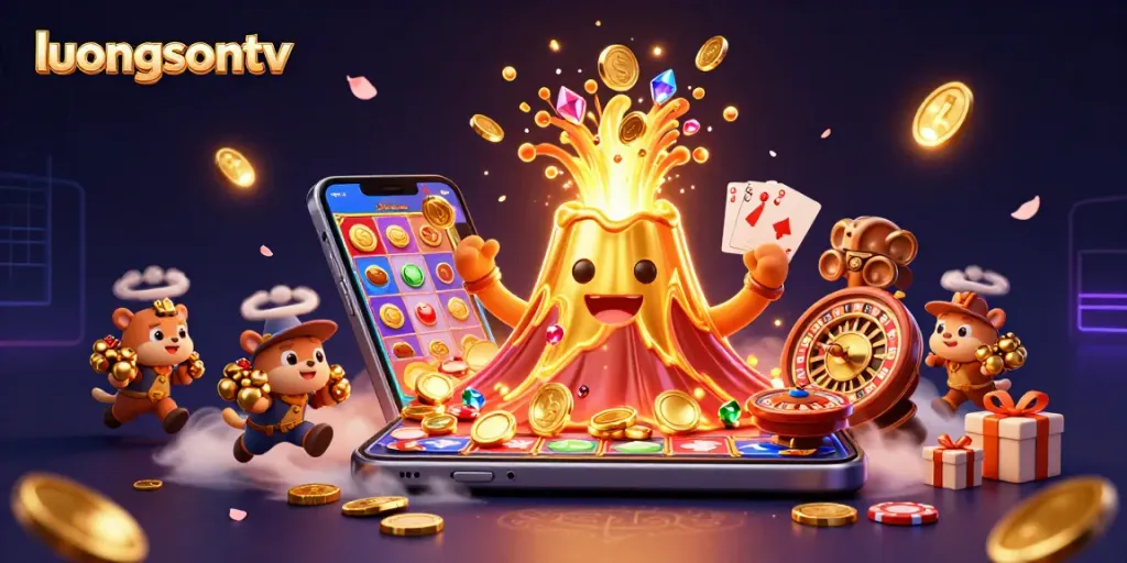 Experience thrilling wins with luongsontv in this vibrant, action-packed casino scene filled with treasures.