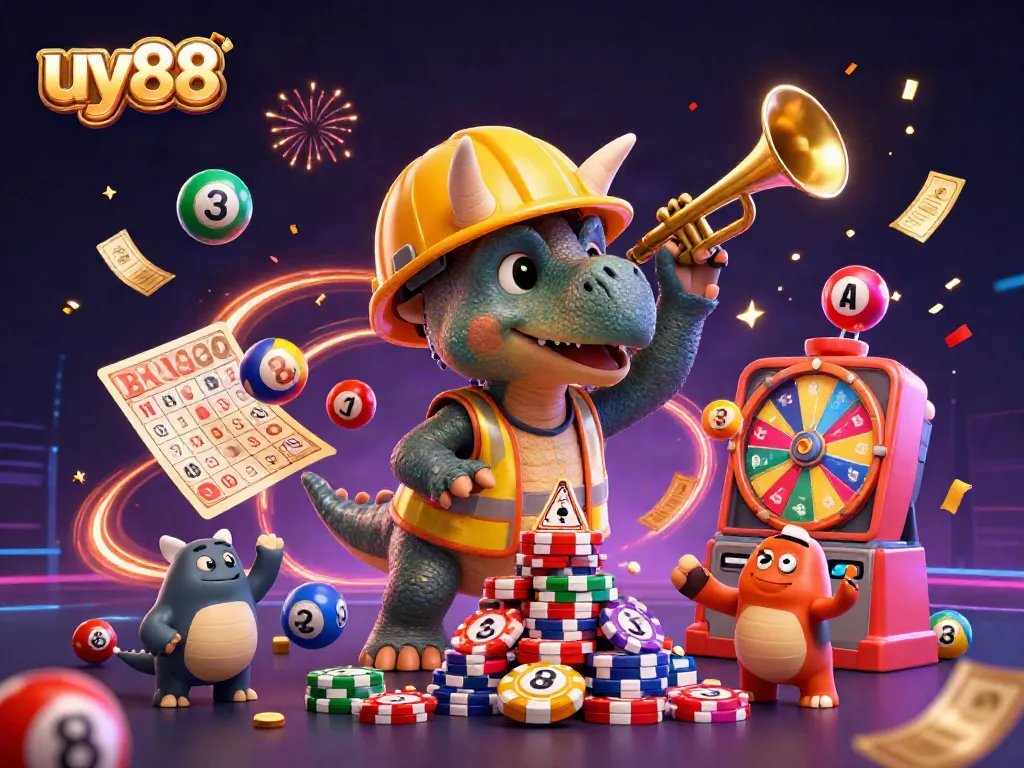 Experience the excitement of uy88 with cheerful characters in a festive casino atmosphere.