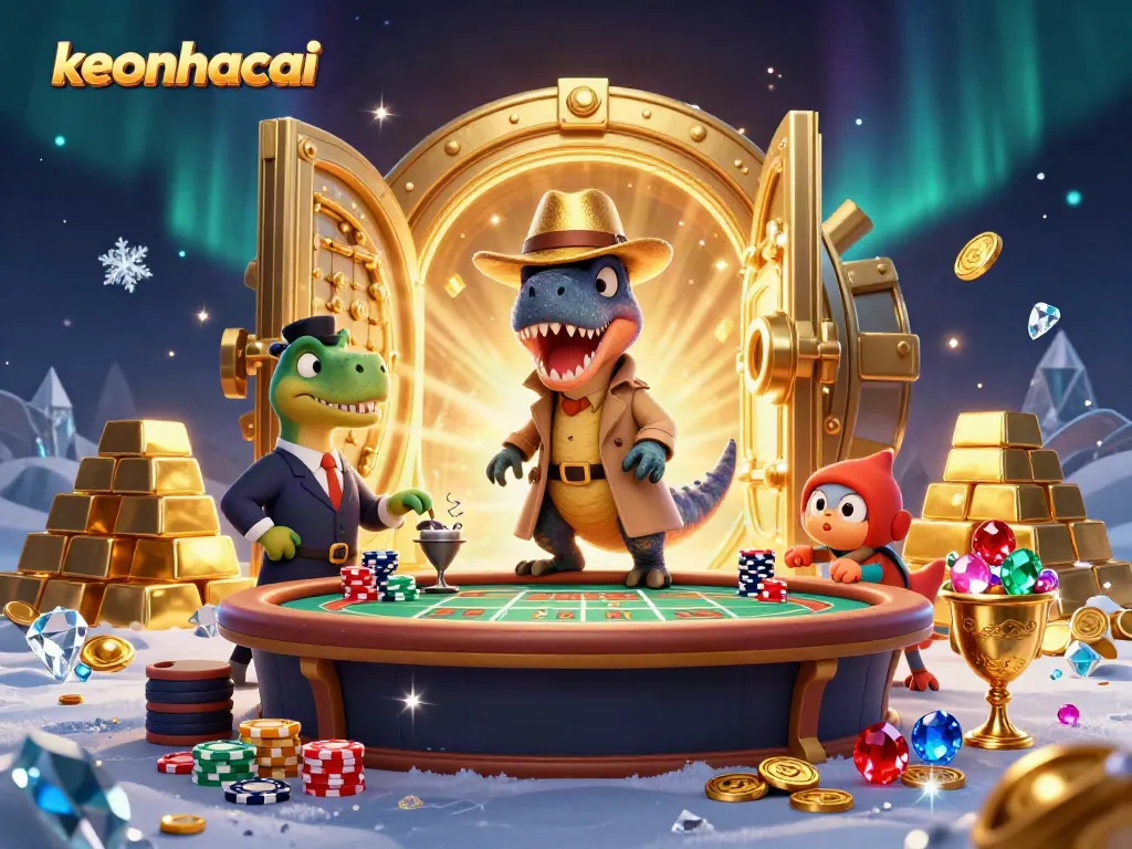 Exciting keonhacai sports betting scene with a velociraptor card counter and a stegosaurus pit boss