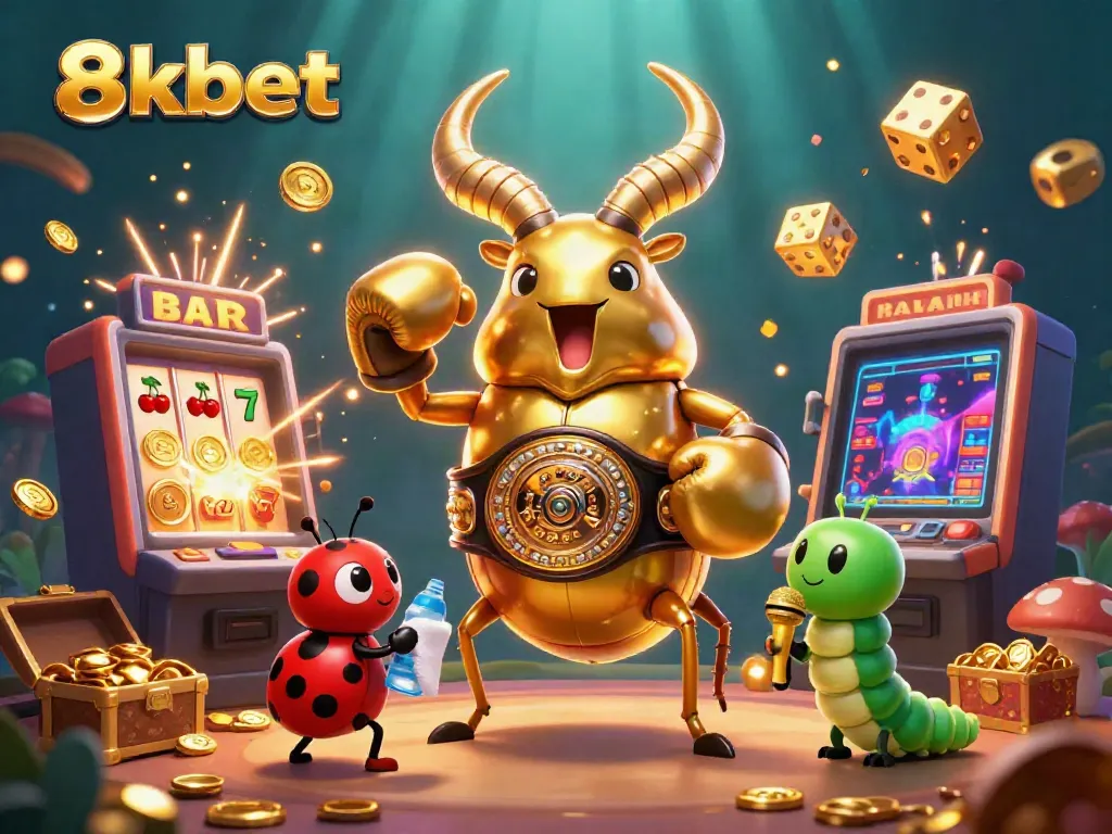 Experience the thrill of 8xbet with this dynamic casino illustration featuring vibrant characters and games.