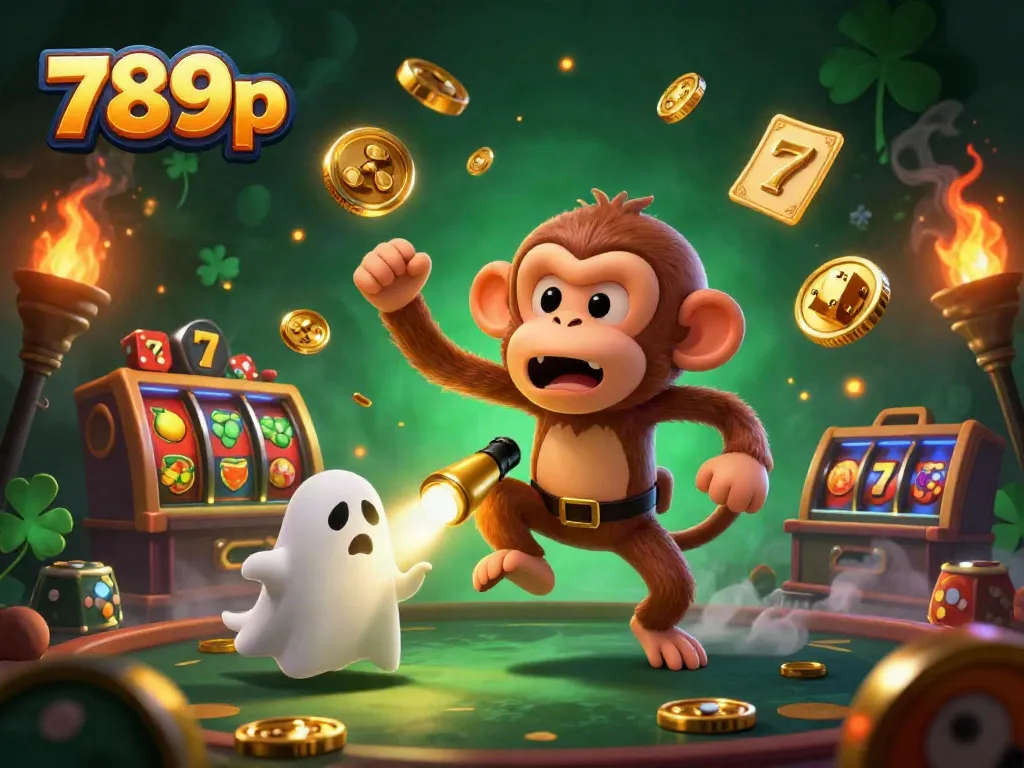 Experience the vibrant excitement of 789p's haunted casino with mischievous characters and slot reels!