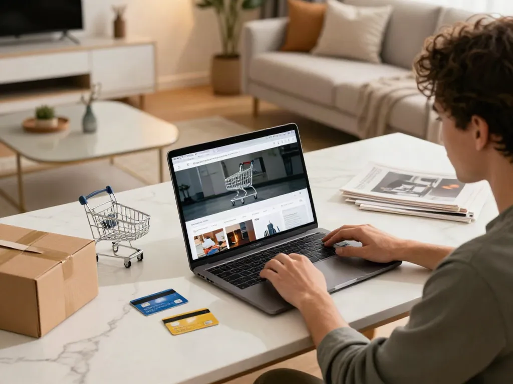 Buy Replica Online: Comfortable online shopping setup with stylish products.