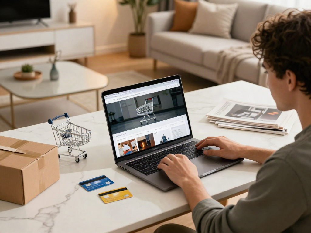 Buy Replica Online: Comfortable online shopping setup with stylish products.