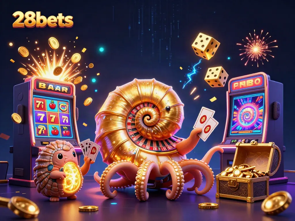 Spin to win big at 28bets with an exciting 3D casino scene featuring dynamic gaming elements.