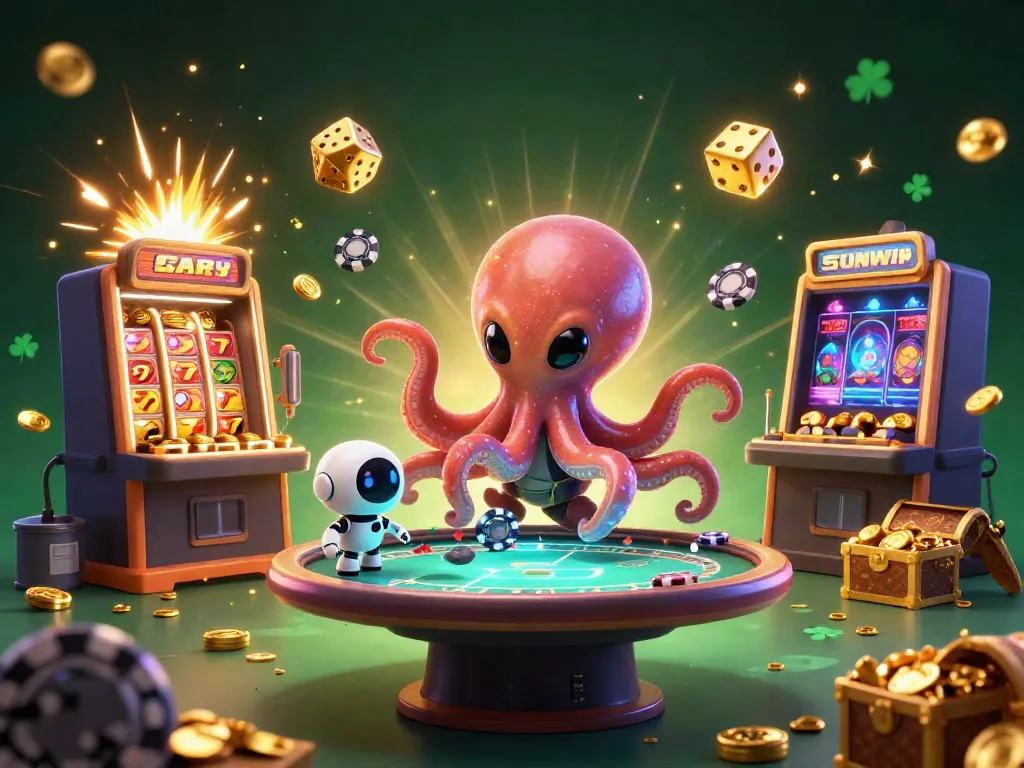 Experience the excitement of SUNWIN with a lively casino scene featuring alien characters, poker, and slot elements.