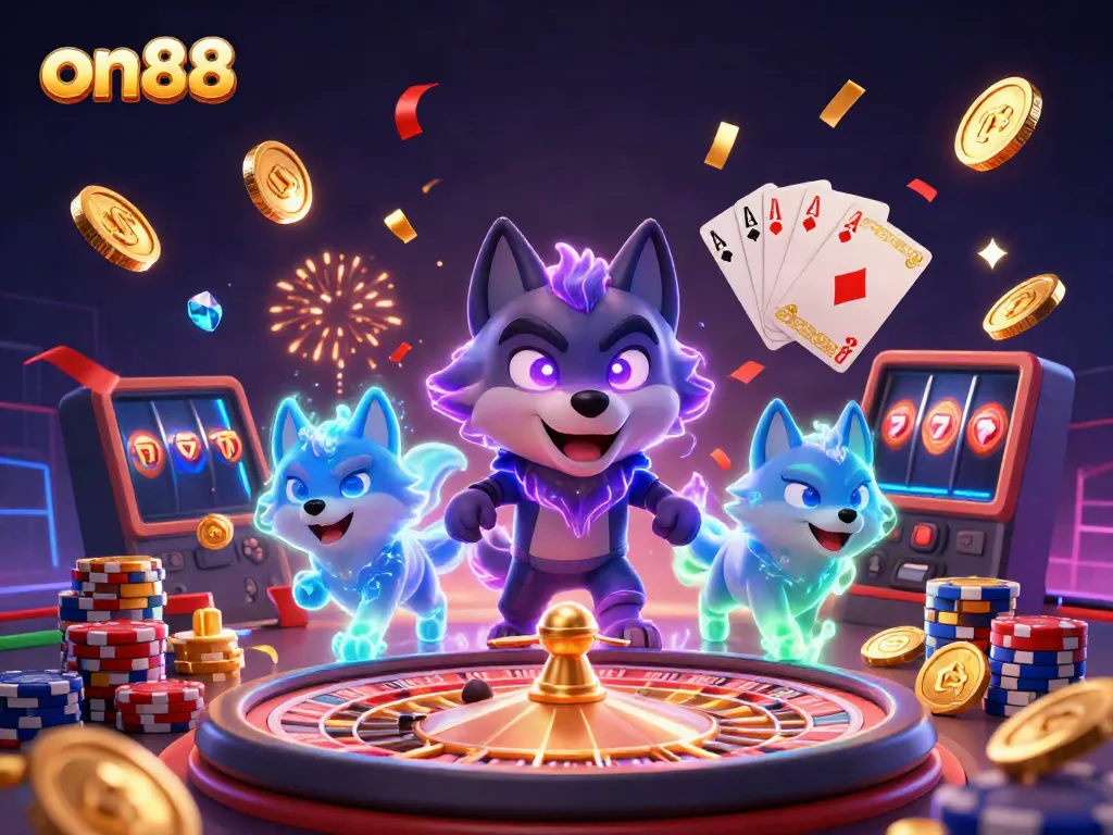 Play exciting games at on88 as you spin a roulette wheel, showcase winning cards, and gather treasures.