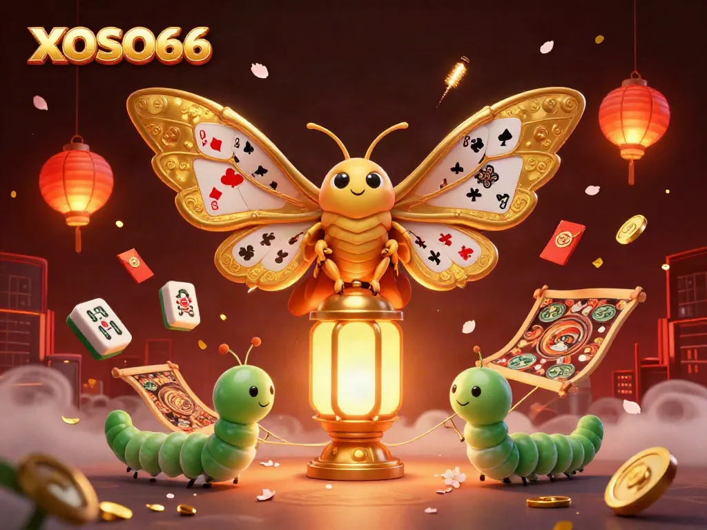 Engage with XOSO66 through a captivating illustration showcasing 3D cartoon elements and vibrant casino imagery.