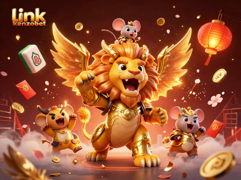 Join the excitement at link kenzobet as the chimera roars, surrounded by floating casino elements.