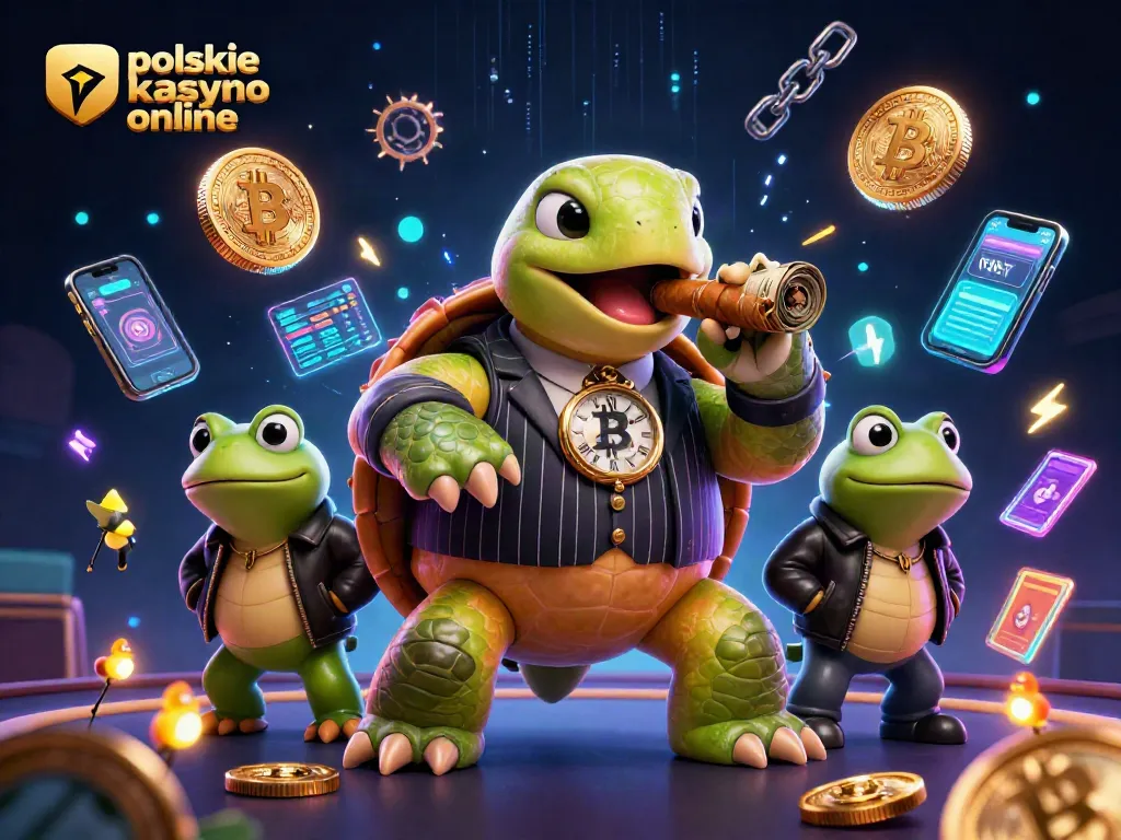 Experience thrilling gameplay at polskie kasyno online with a vibrant casino scene featuring unique characters and crypto elements.