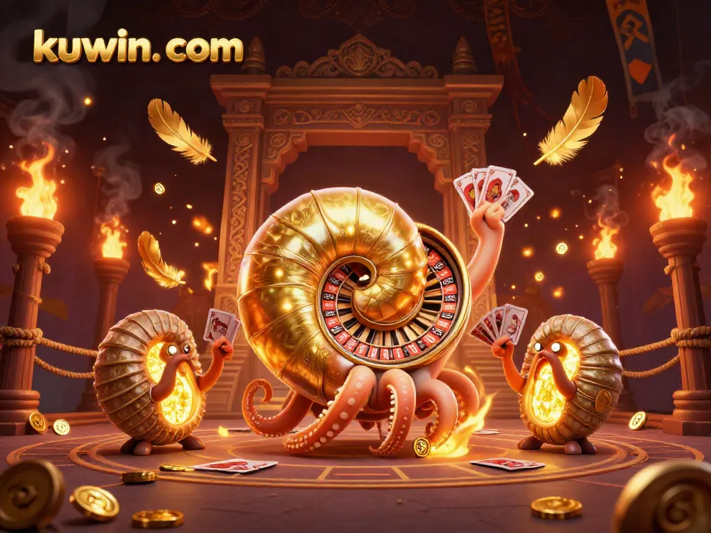 Experience thrilling gaming at kuwin. com with a vibrant illustration of a giant nautilus roulette wheel.