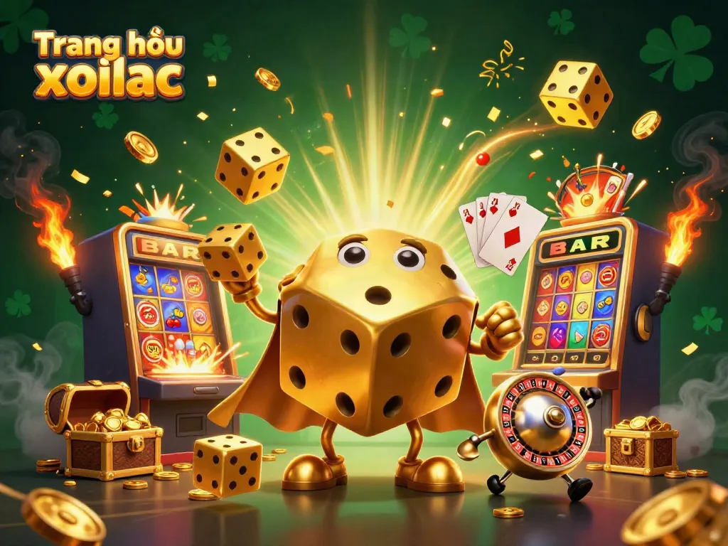 Engage in thrilling jackpot excitement at Trang chủ xoilac, featuring golden dice, slot machines, and dazzling casino elements.