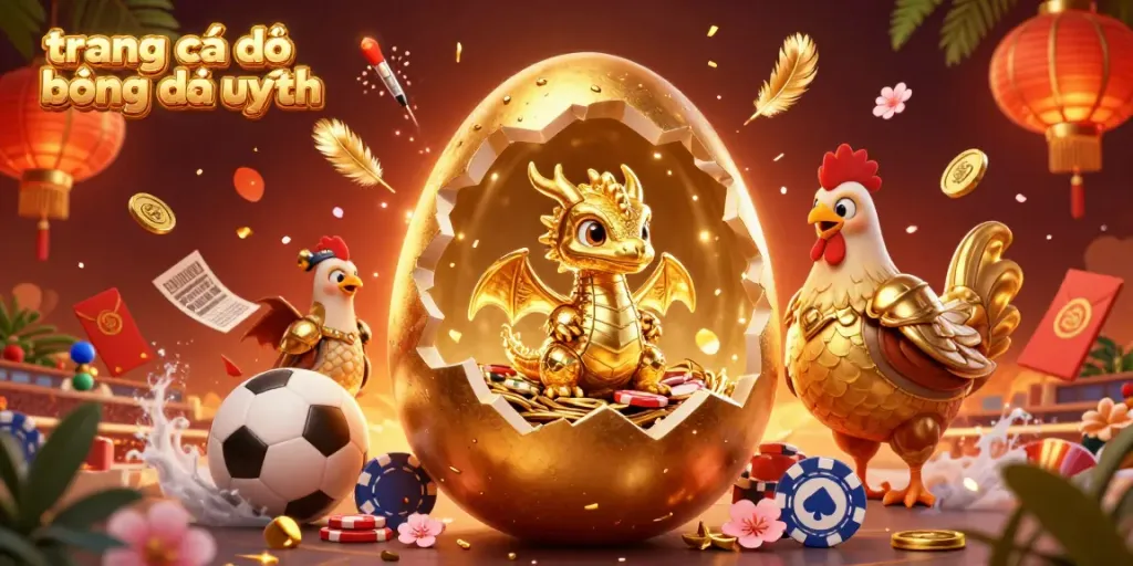 Engage with the stunning 3D scene depicting trang cá độ bóng đá uy tín, featuring a golden baby dragon on poker chips.