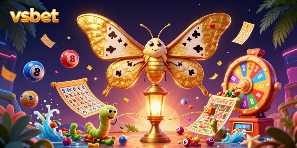 Experience thrilling games at vsbet with vibrant lottery balls and golden casino elements in a dynamic 3D scene.