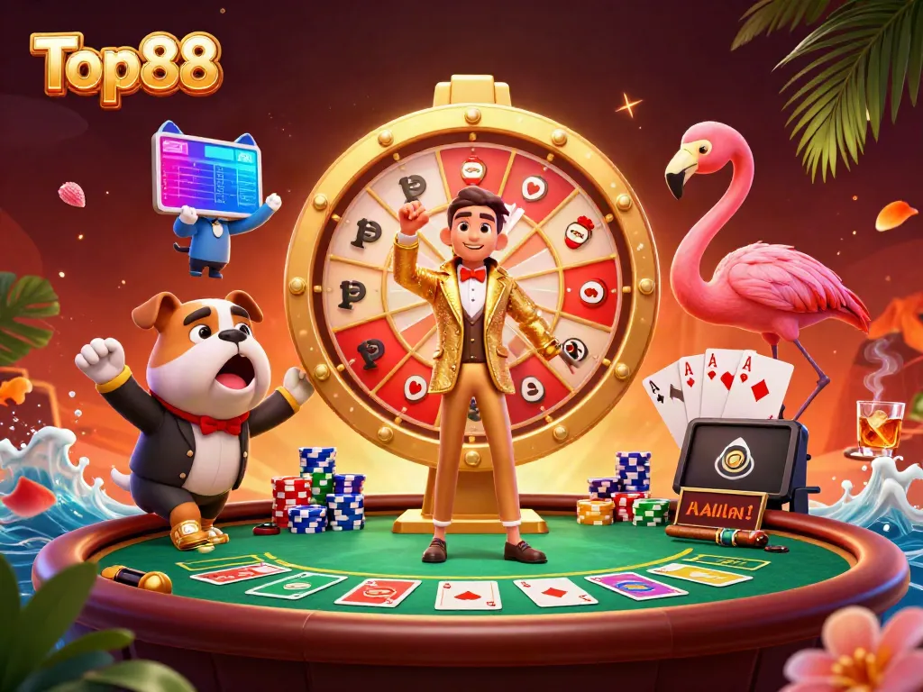 Engage with thrilling game action at Top88 featuring a vibrant casino scene filled with excitement.