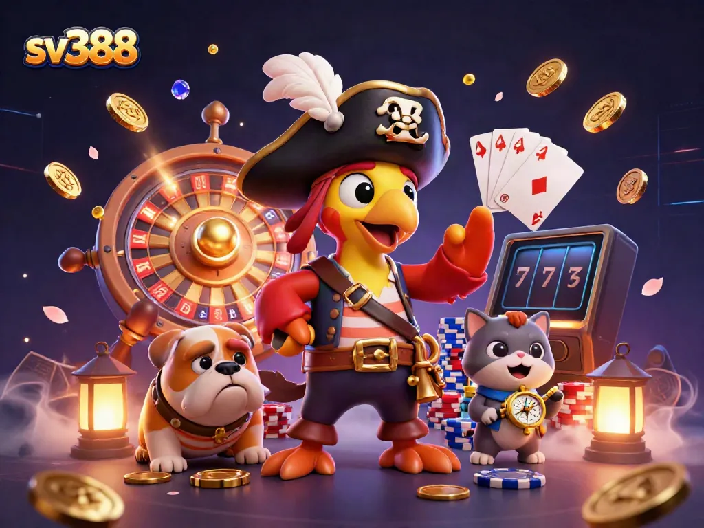 Watch sv388's exciting cockfighting action featuring a pirate theme and dynamic gambling elements.