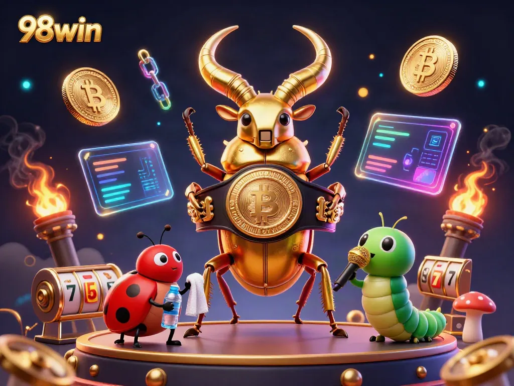 Engage with thrilling 98win gameplay featuring a golden beetle in the spotlight of a vibrant casino showdown.