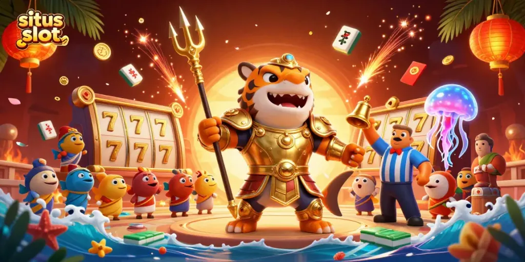 Experience thrilling gameplay at situs slot gacor with vibrant underwater casino scene filled with gold elements.