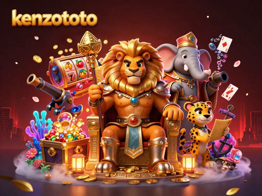 Engaging scene depicting kenzototo's royal gaming kingdom with vibrant characters and dynamic game elements.
