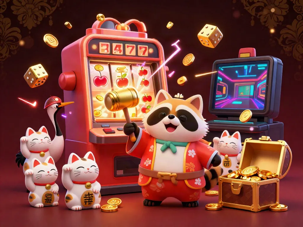Experience safe gaming with safew in this vibrant 3D illustration of a gambling-themed festival scene.