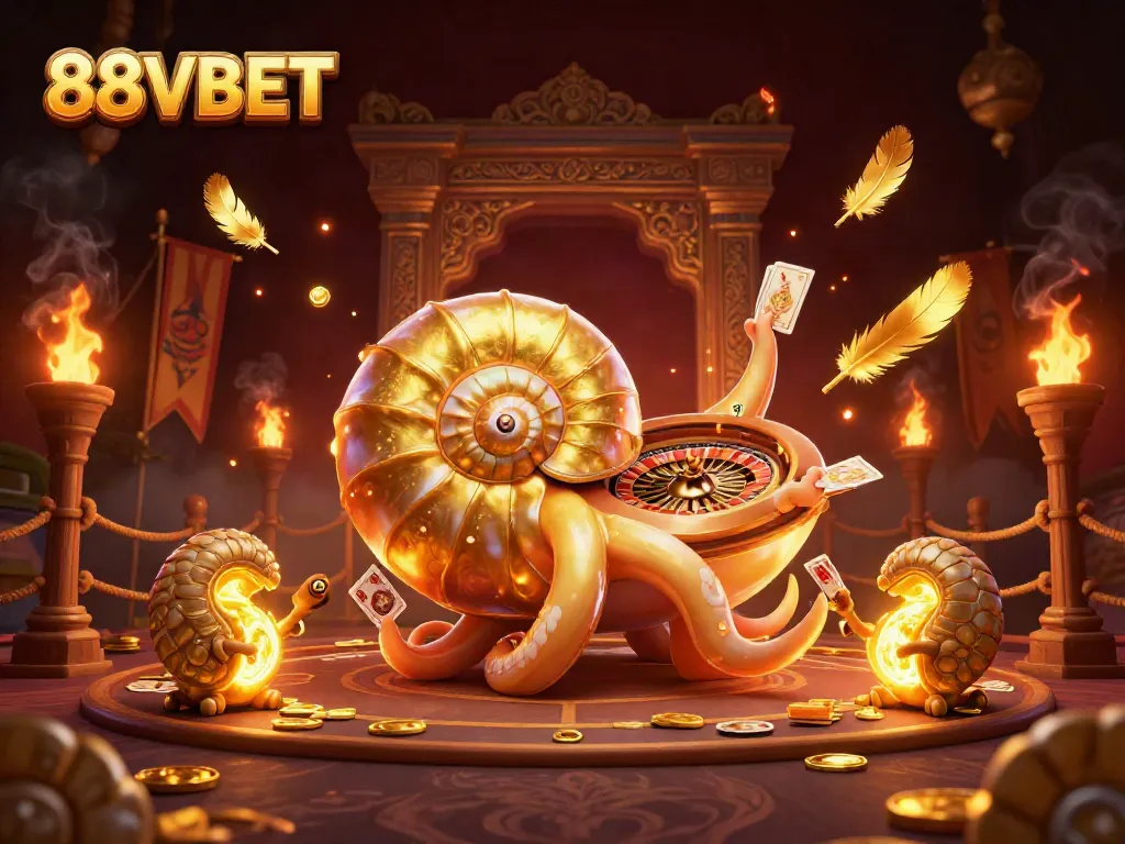 88VBET's iconic nautilus character showcasing dynamic casino games amidst a rich, atmospheric setting.