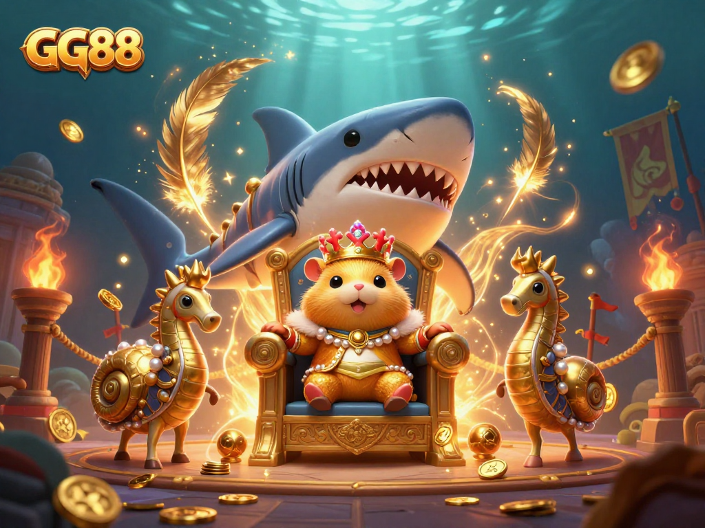 Experience the exhilarating world of GG88 with a golden hamster king ruling amidst vibrant casino elements.