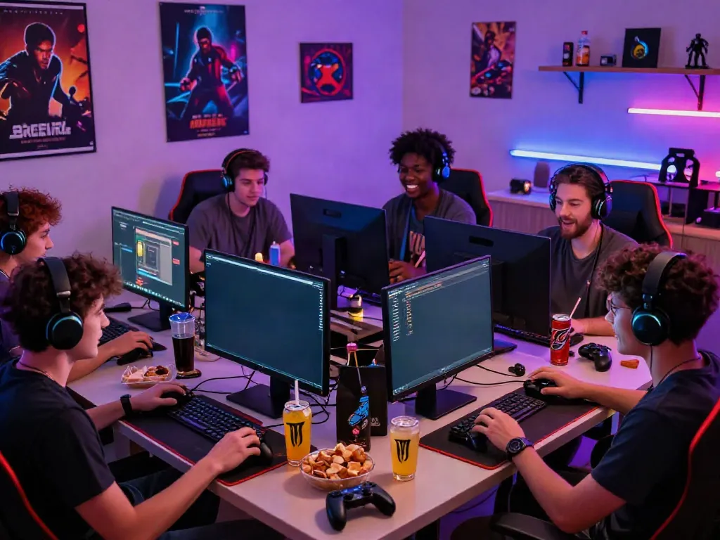 Engaging friends playing games together in a vibrant gaming setup highlighting the kilat 404 experience.